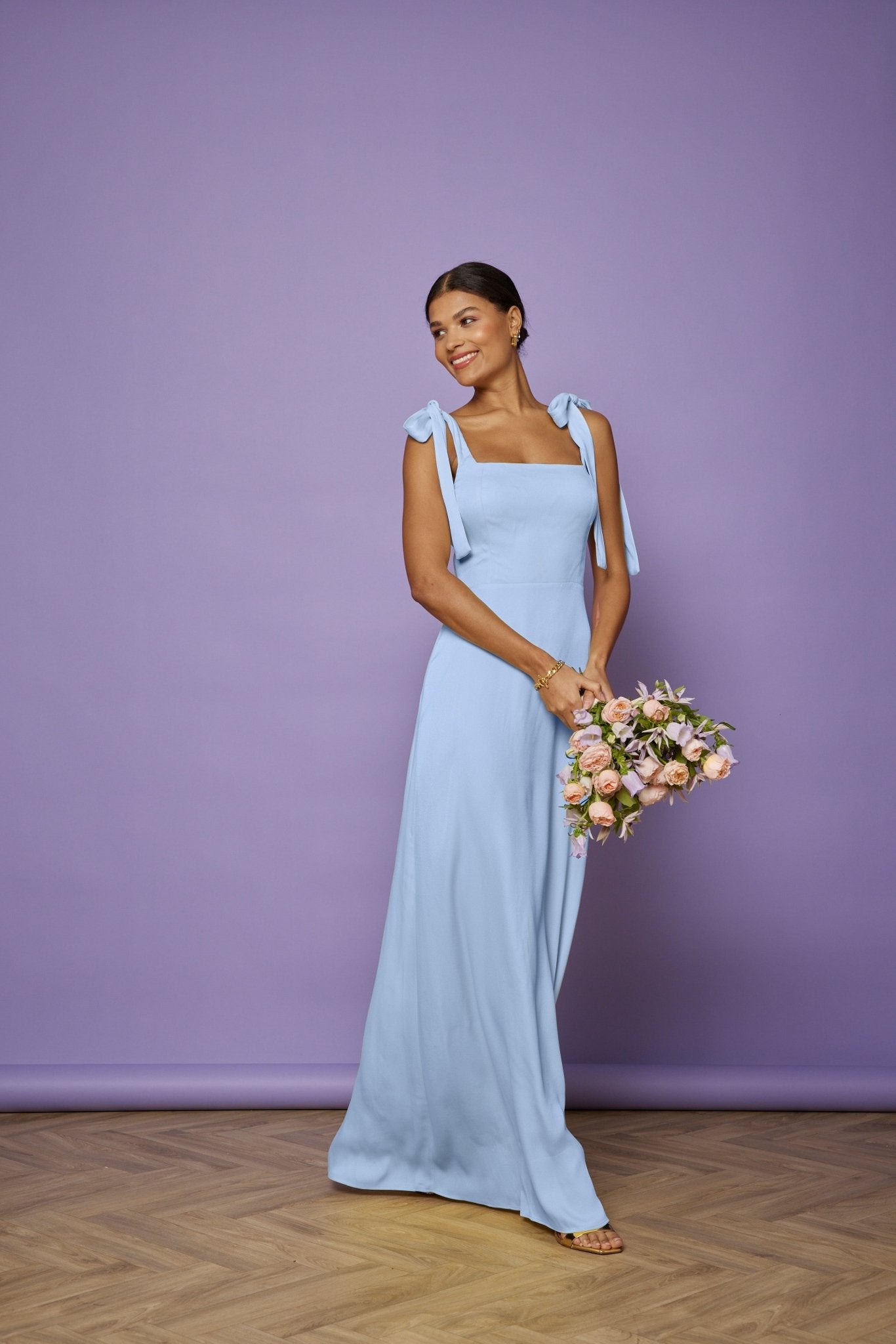 Allegra Satin Tie Shoulder Dress - Cornflower Blue - Maids to Measure