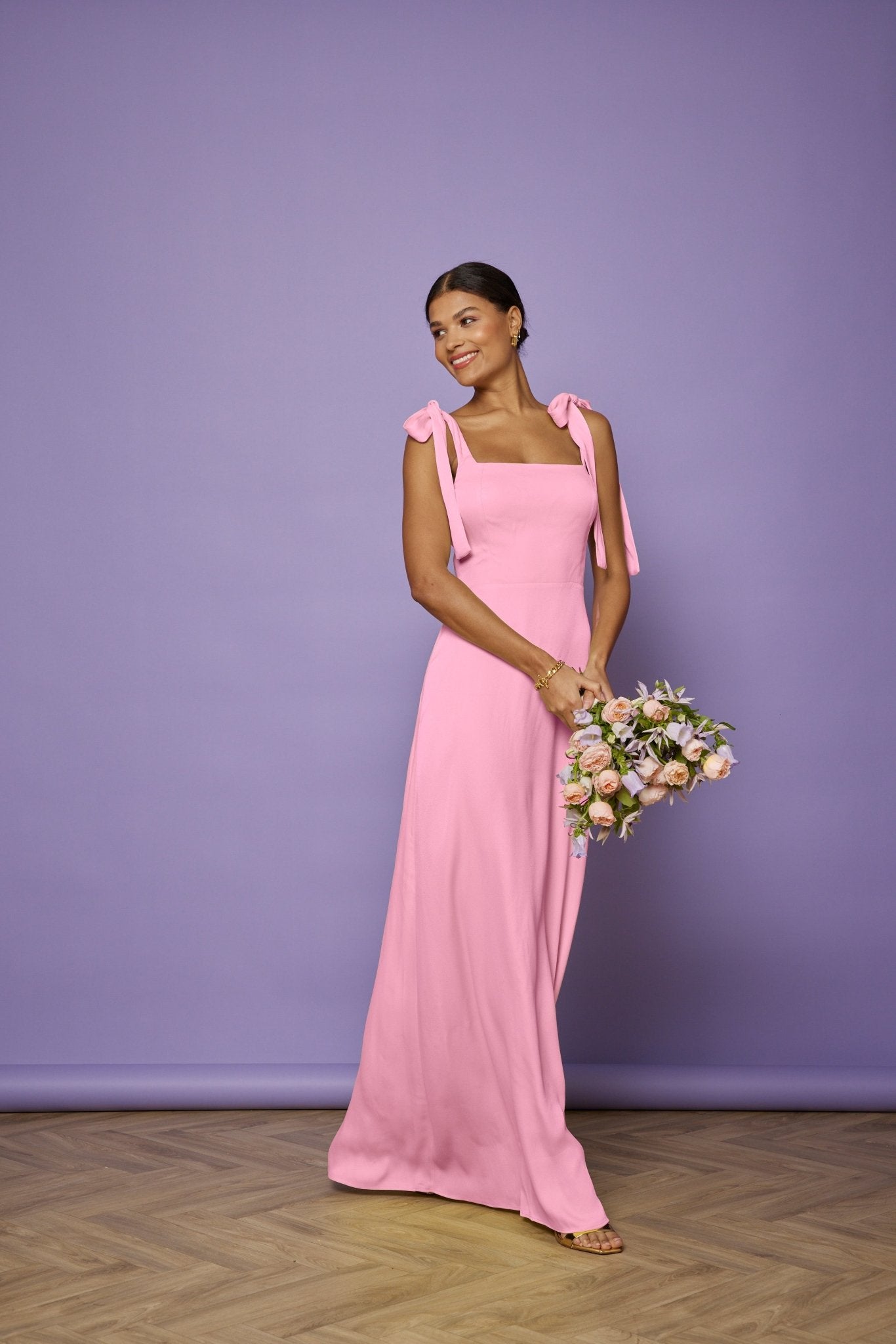 Allegra Satin Tie Shoulder Dress - Orchid Pink - Maids to Measure