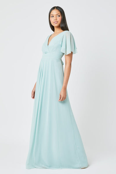 Caroline Angel Sleeve Chiffon Dress - Misty Green - Maids to Measure