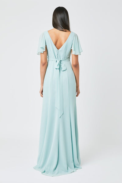 Caroline Angel Sleeve Chiffon Dress - Misty Green - Maids to Measure