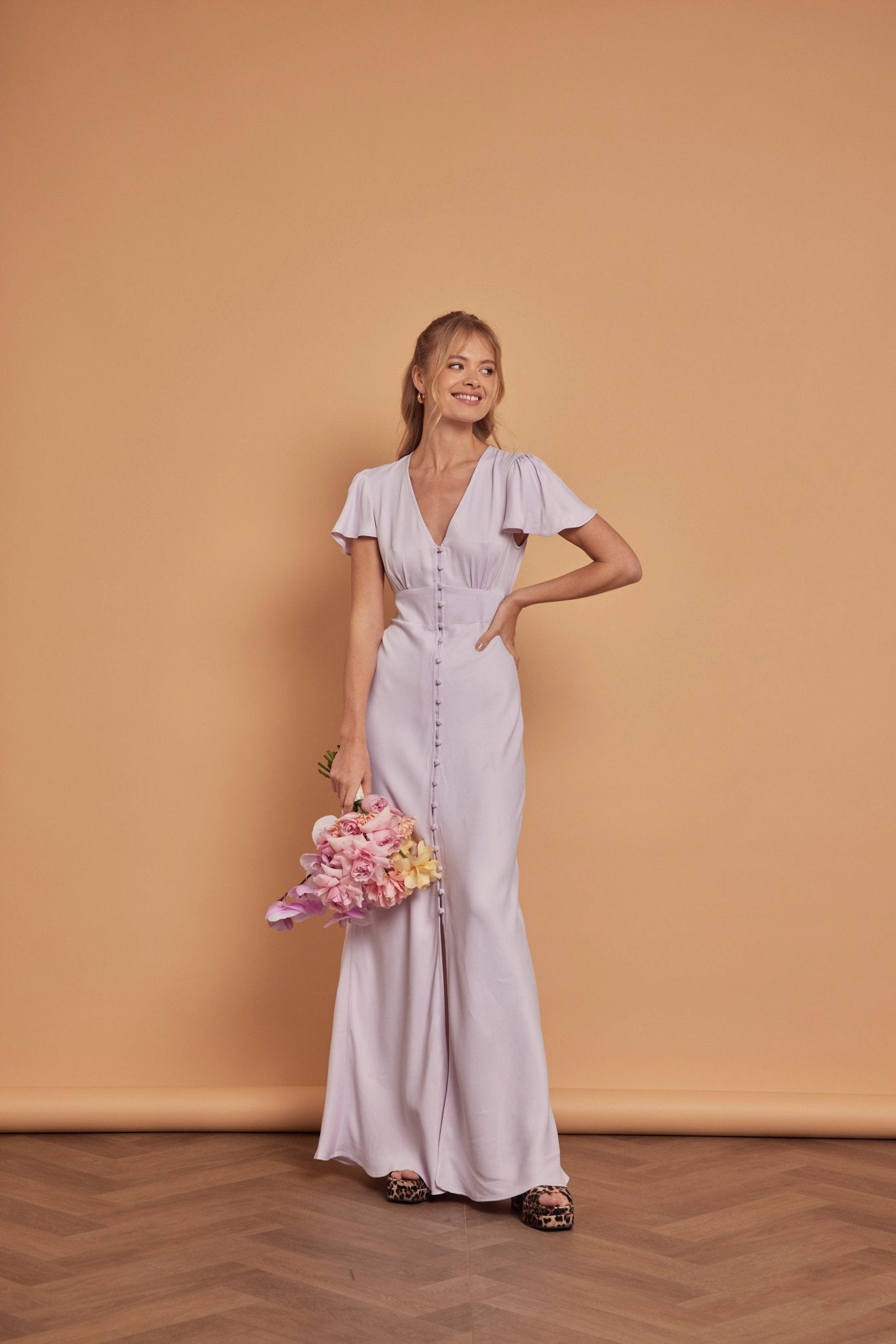 Chelsea Satin V Neck Lilac Bridesmaid Dress - Maids to Measure