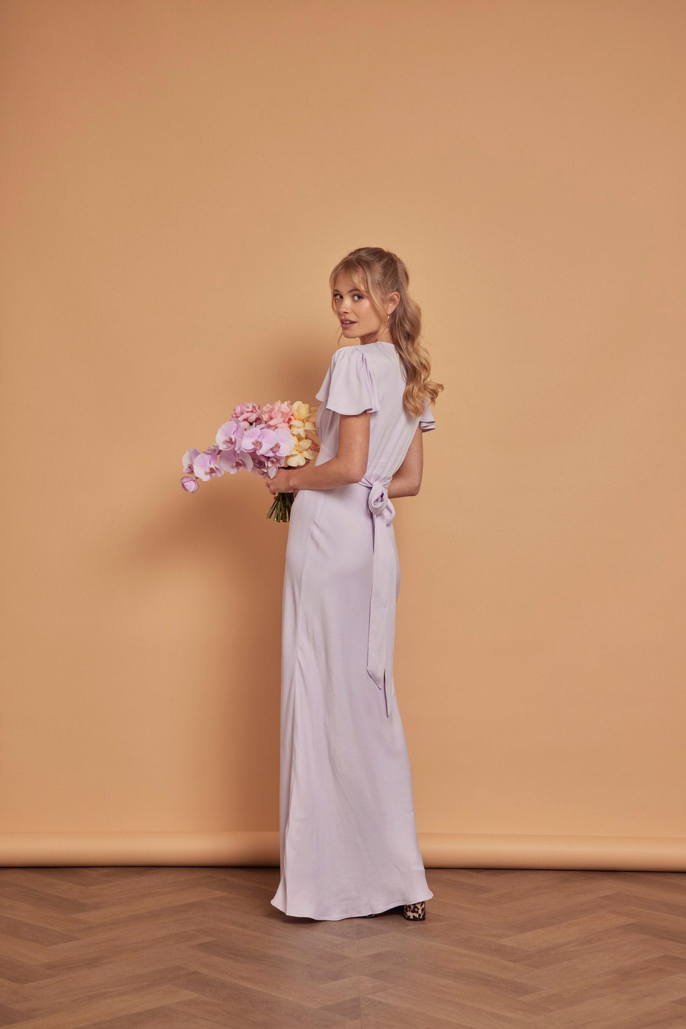 Chelsea Satin V Neck Lilac Bridesmaid Dress - Maids to Measure