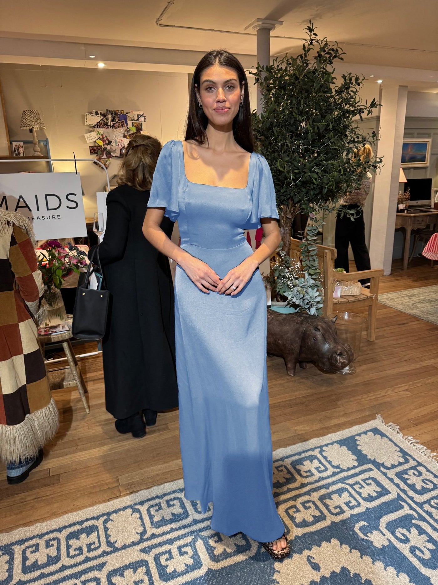 Clemmie Satin Dress - Cornflower Blue - Maids to Measure