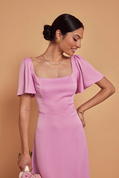 Clemmie Satin Dress - Orchid Pink - Maids to Measure