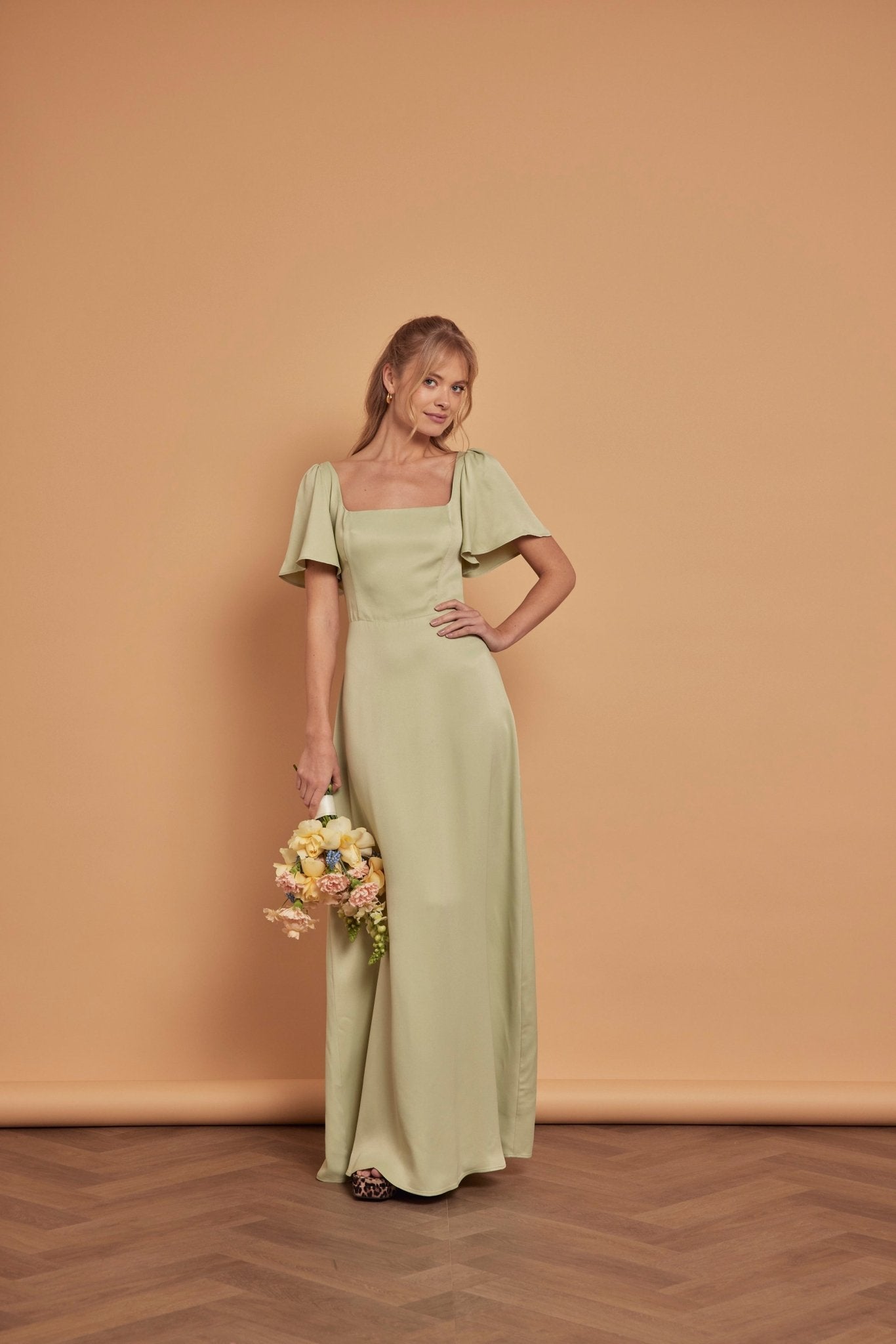 Clemmie Satin Dress - Sage Green - Maids to Measure