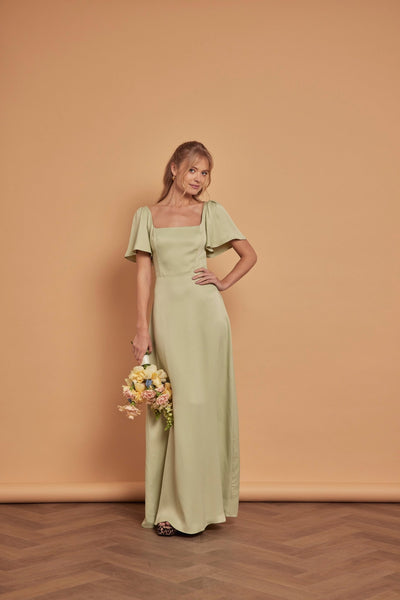 Clemmie Satin Dress - Sage Green - Maids to Measure