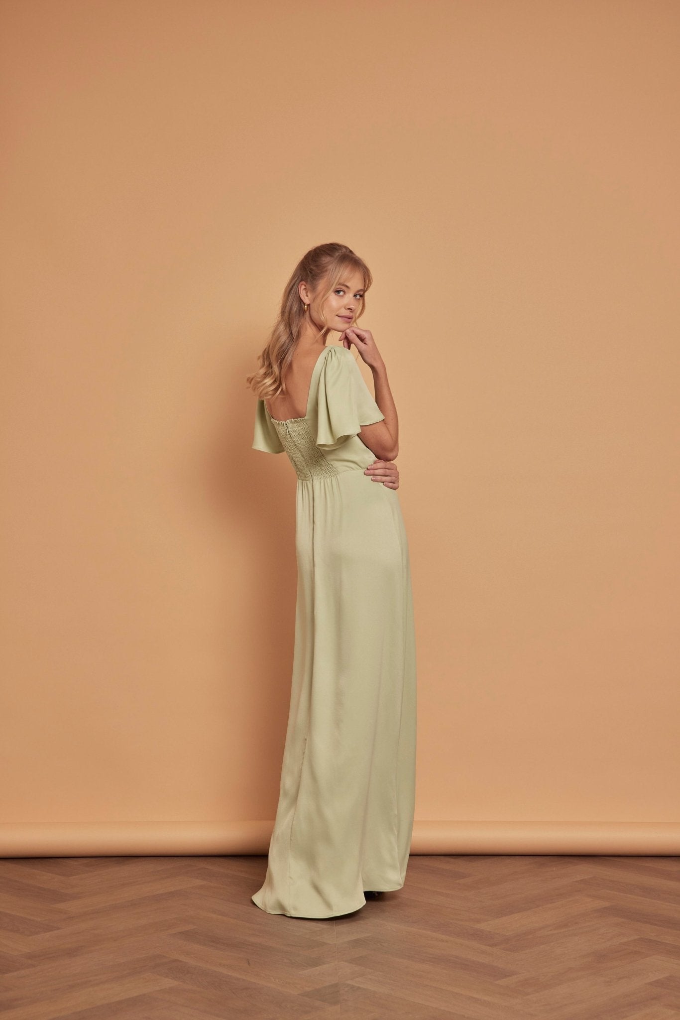 Clemmie Satin Dress - Sage Green - Maids to Measure