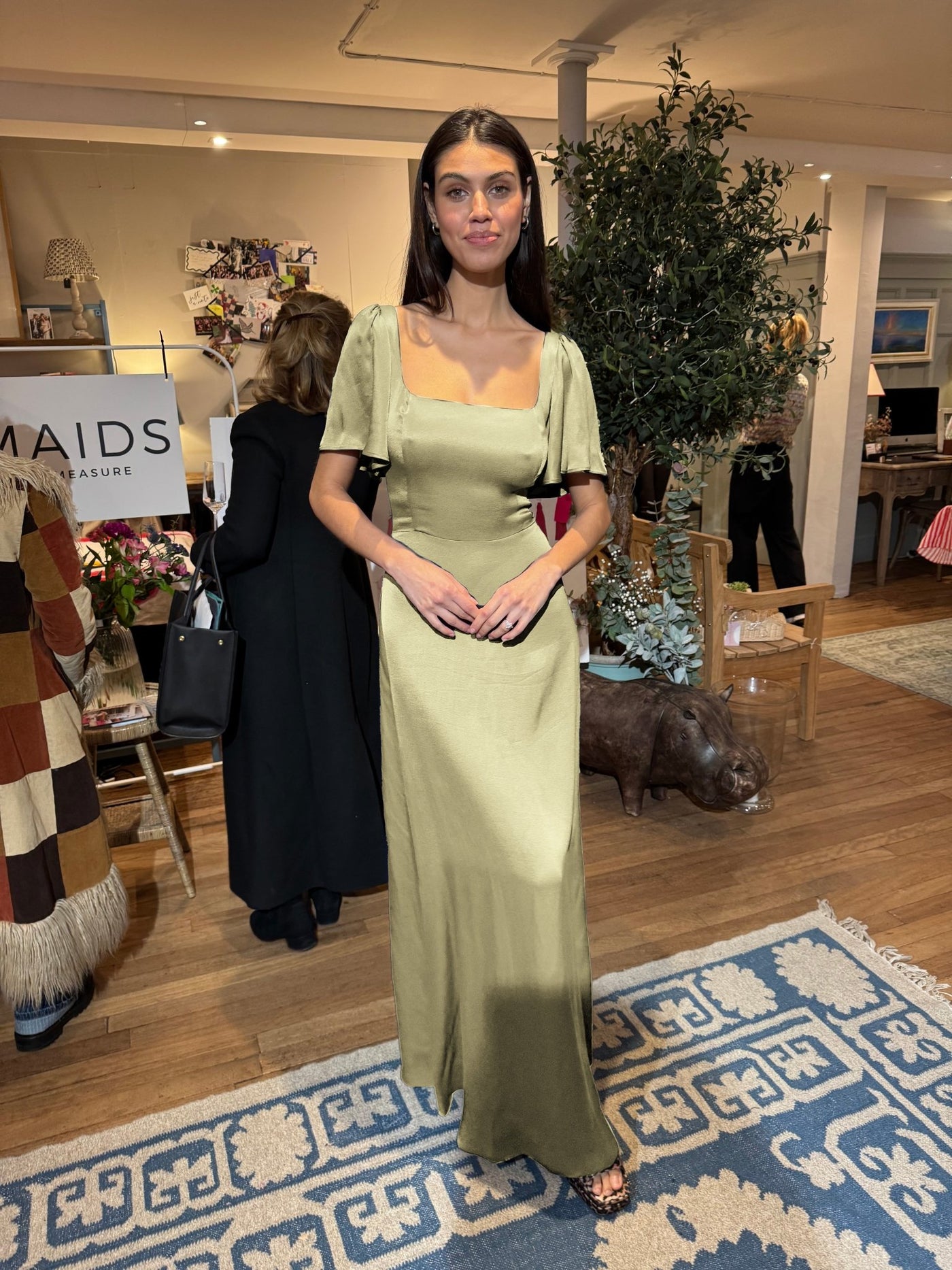 Clemmie Satin Dress - Sage Green - Maids to Measure