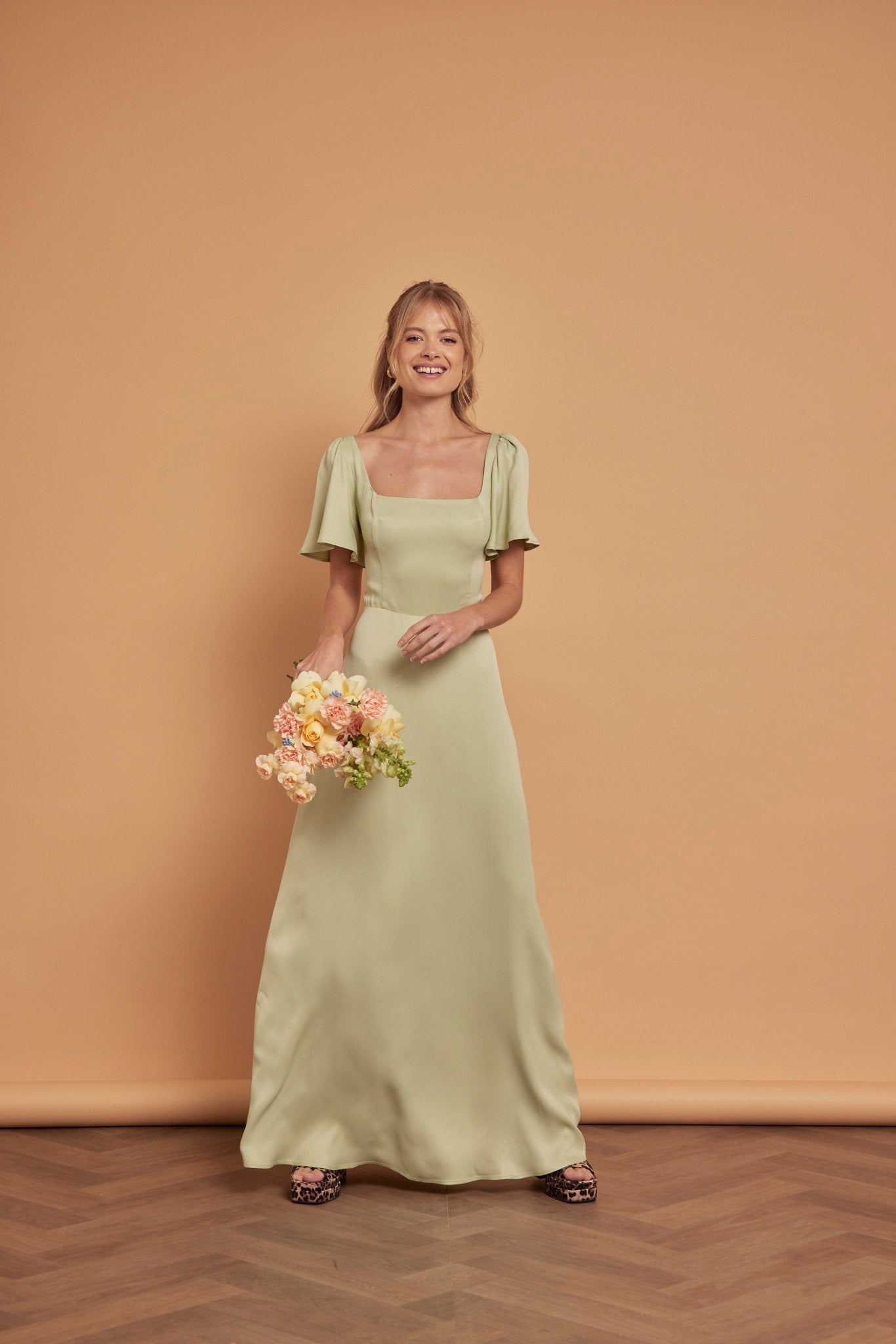 Clemmie Satin Dress - Sage Green - Maids to Measure