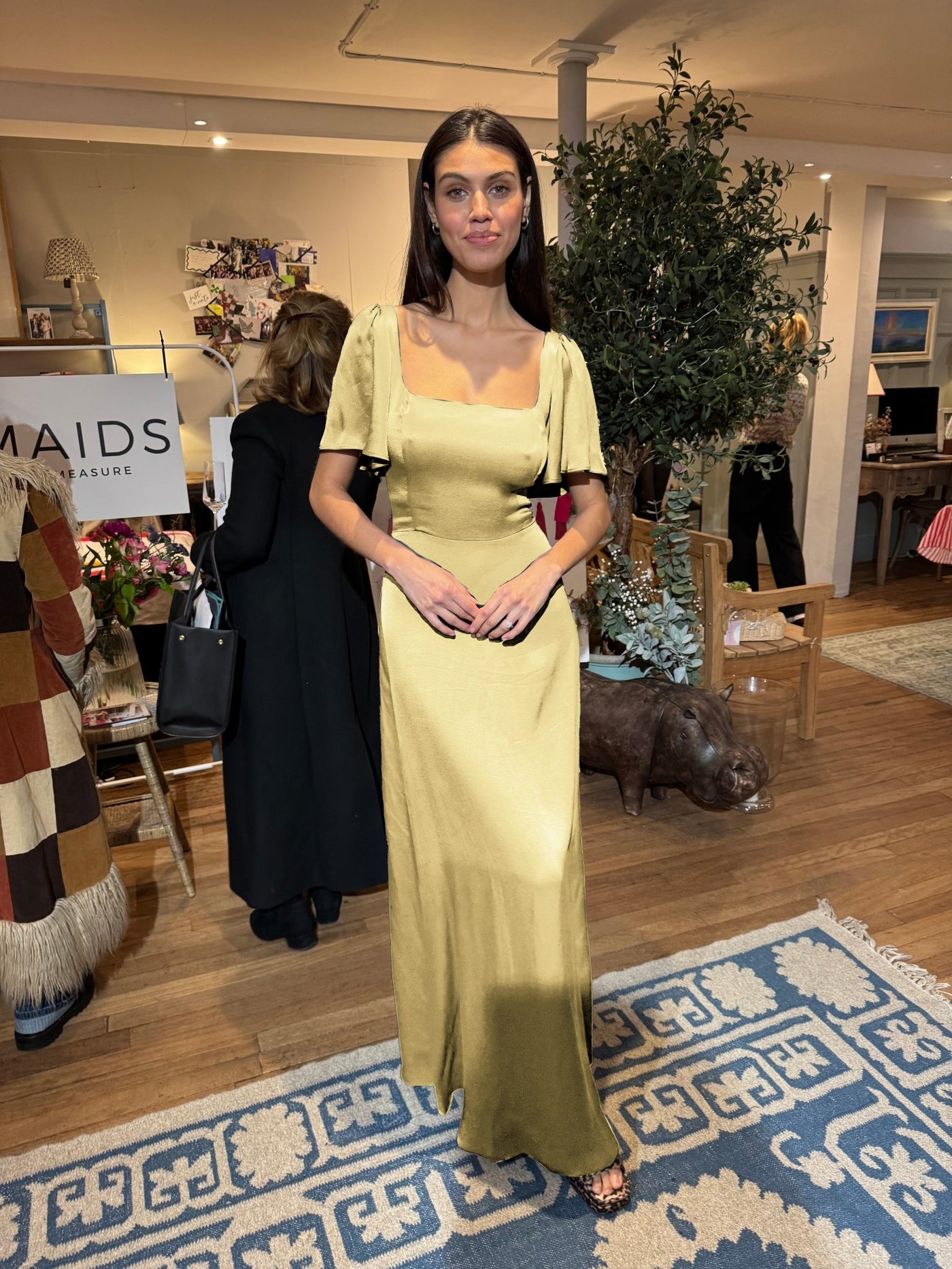 Clemmie Satin Dress - Yellow - Maids to Measure