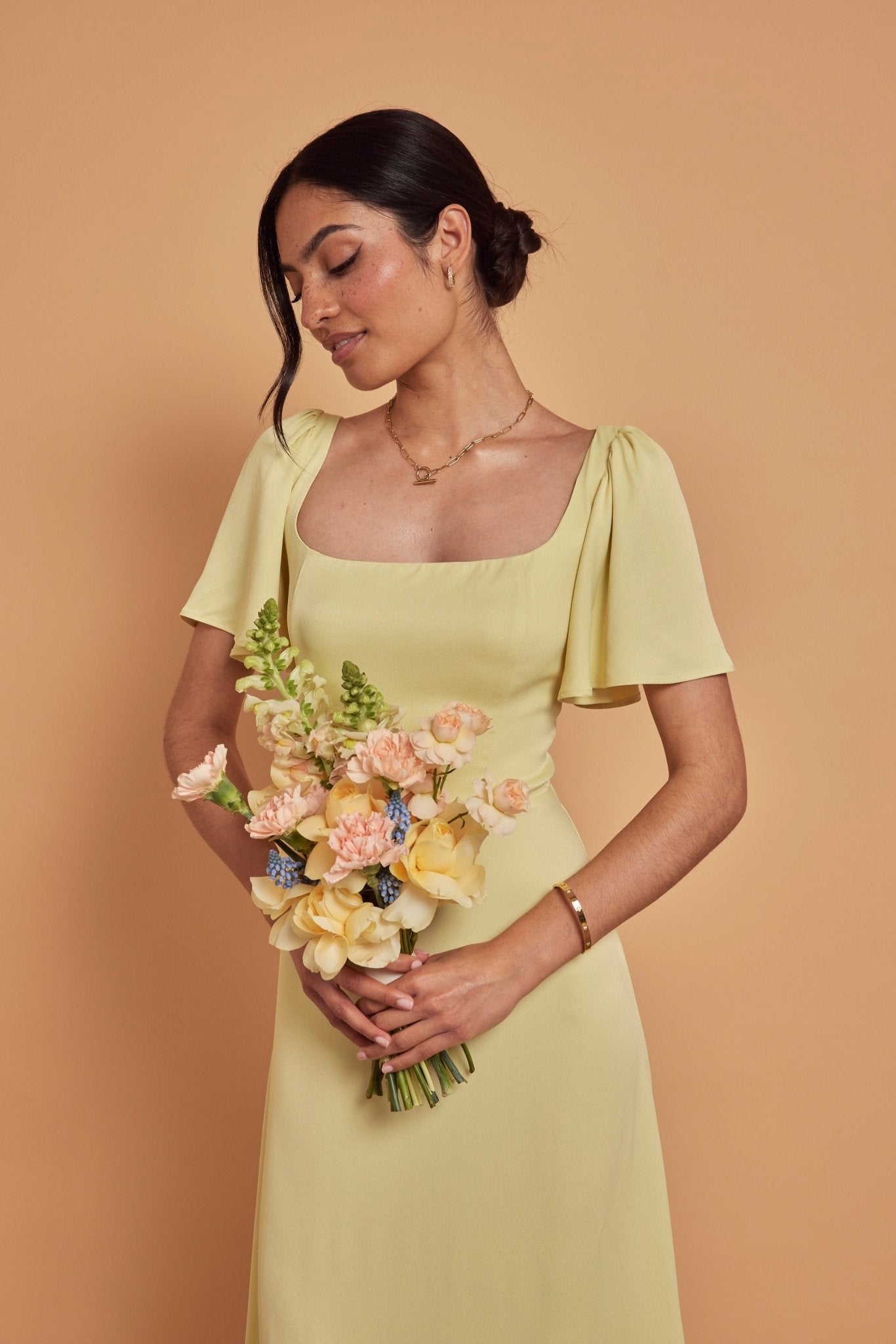 Clemmie Satin Dress - Yellow - Maids to Measure