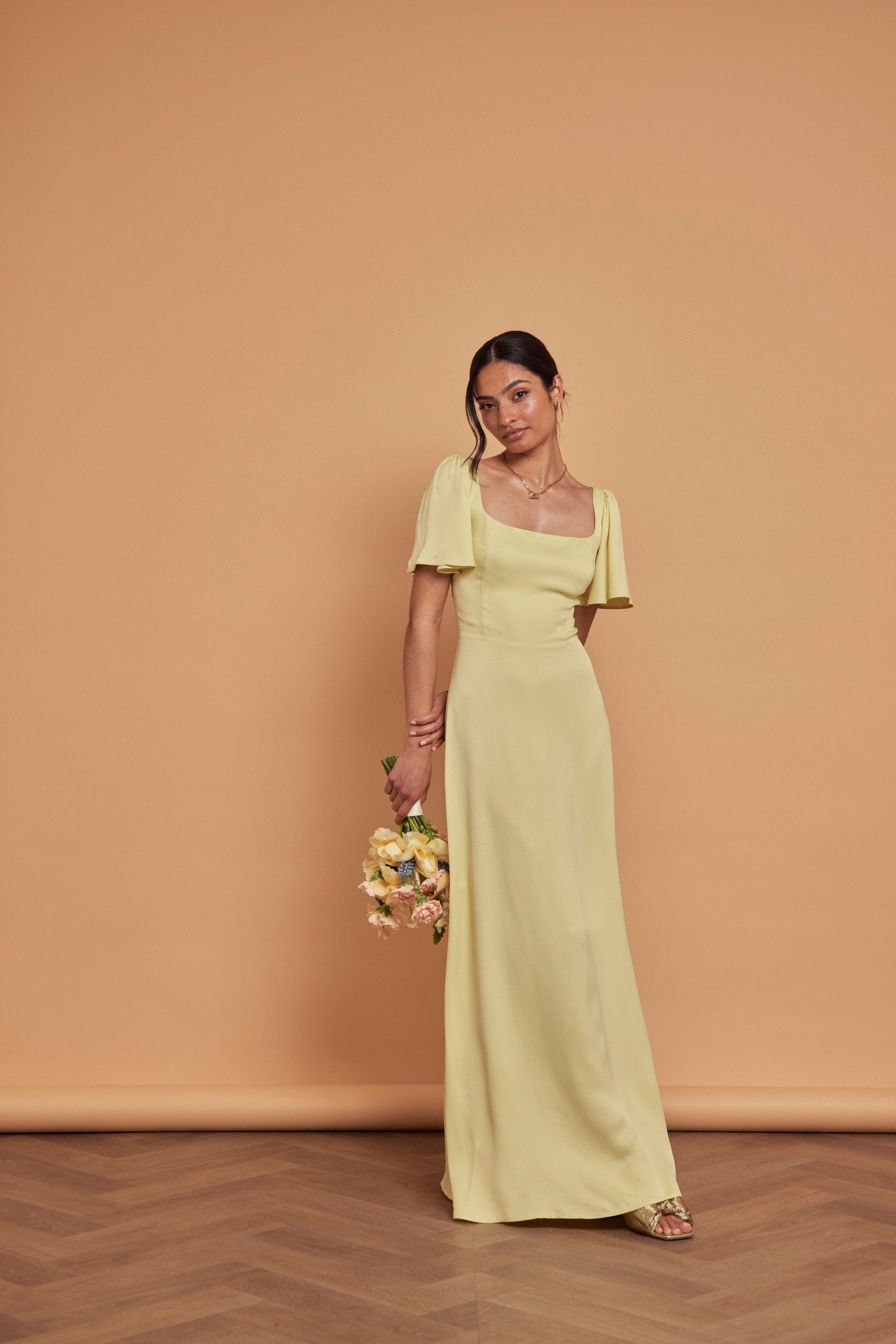 Clemmie Satin Dress - Yellow - Maids to Measure