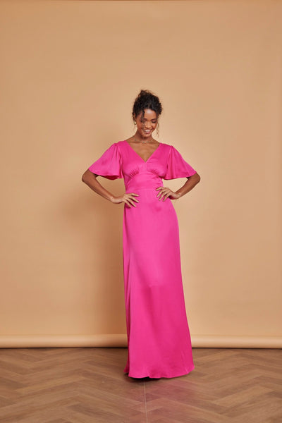 Cleo Satin Dress - Hot Pink - Maids to Measure