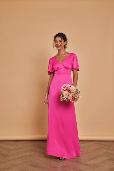 Cleo Satin Dress - Hot Pink - Maids to Measure