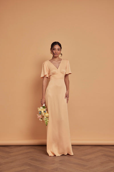 Cleo Satin Dress - Peach - Maids to Measure