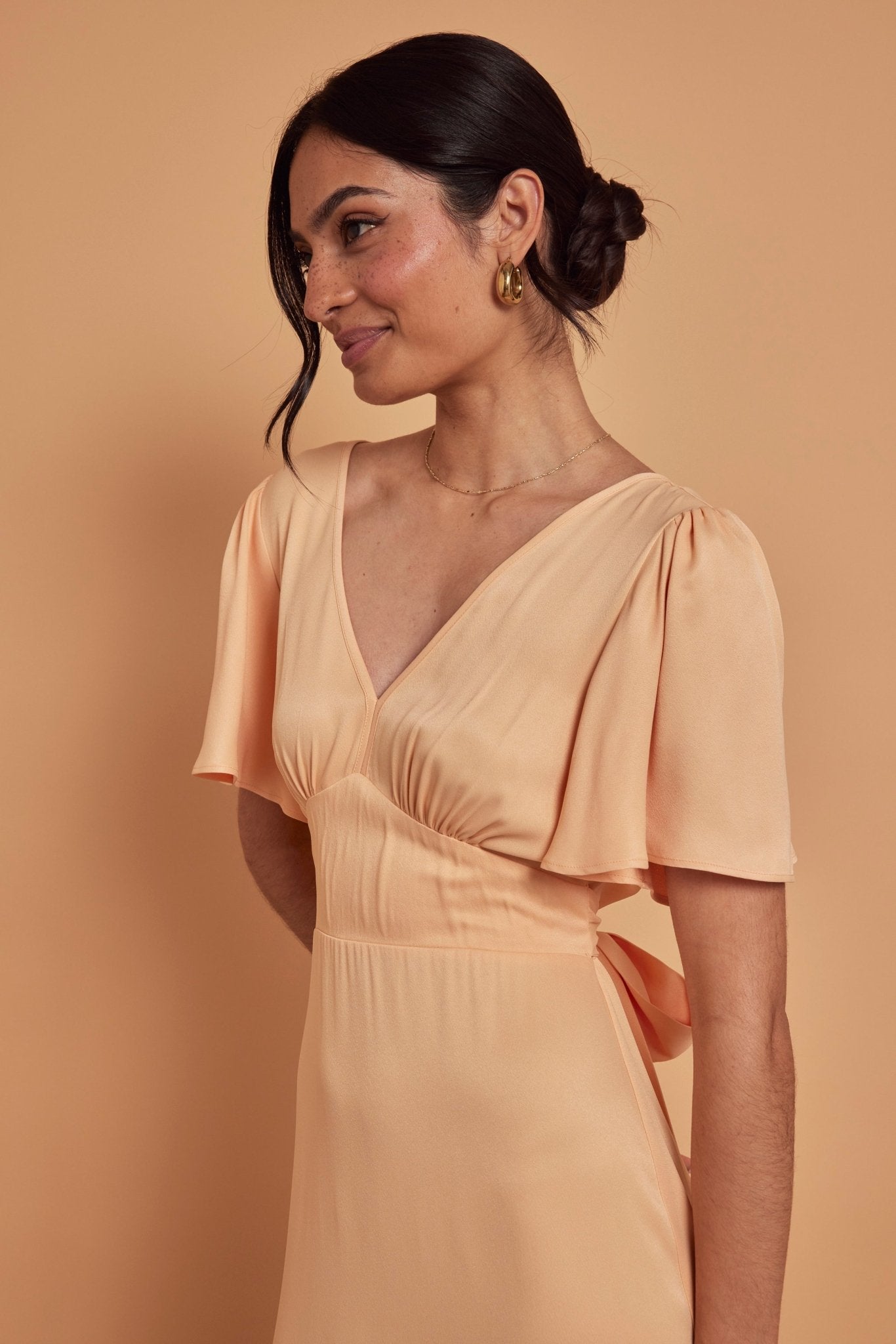 Cleo Satin Dress - Peach - Maids to Measure