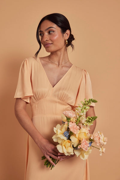 Cleo Satin Dress - Peach - Maids to Measure