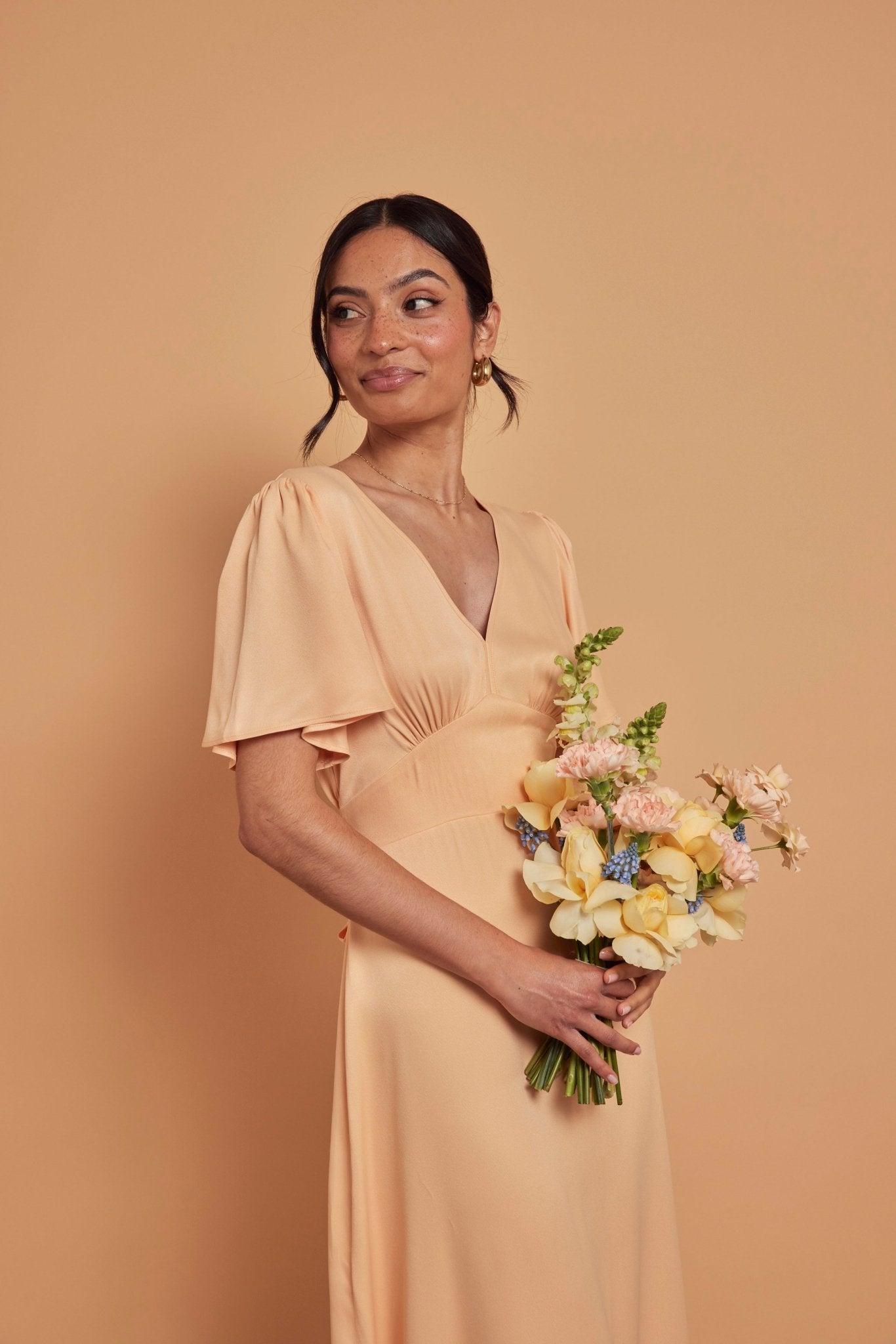 Cleo Satin Dress - Peach - Maids to Measure