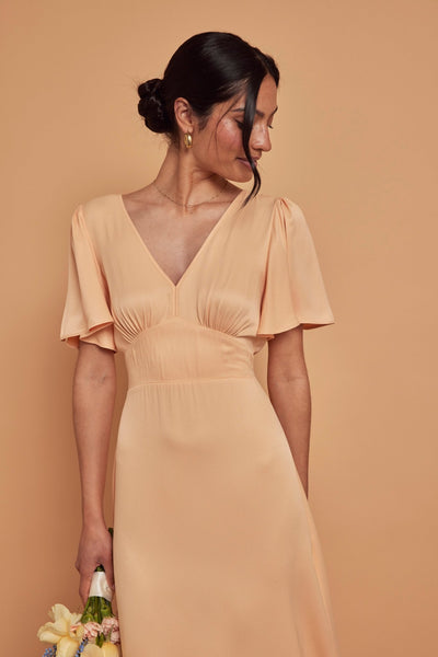 Cleo Satin Dress - Peach - Maids to Measure