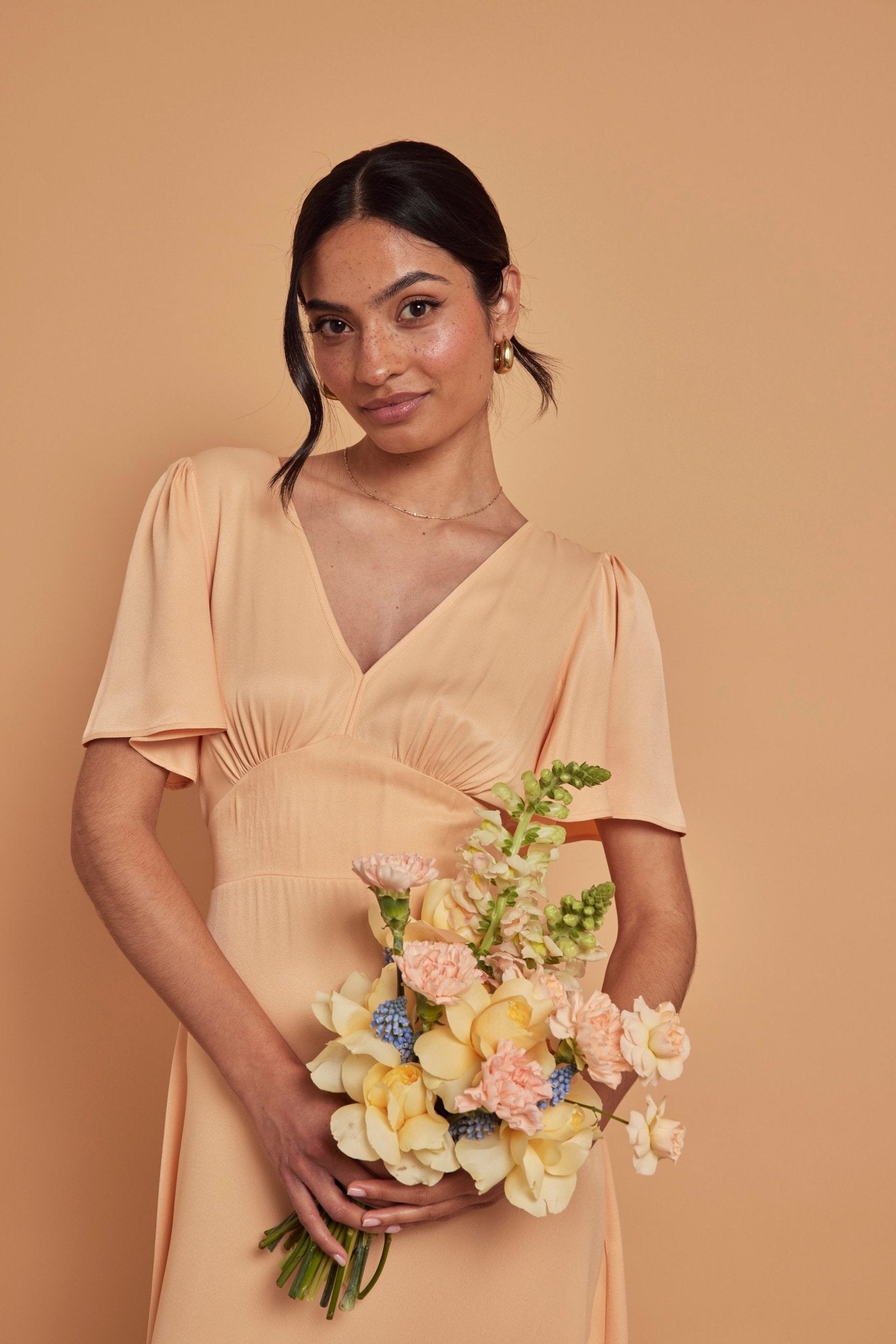 Cleo Satin Dress - Peach - Maids to Measure