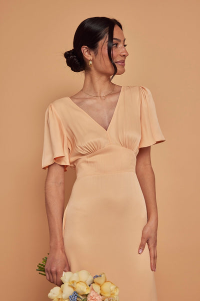 Cleo Satin Dress - Peach - Maids to Measure