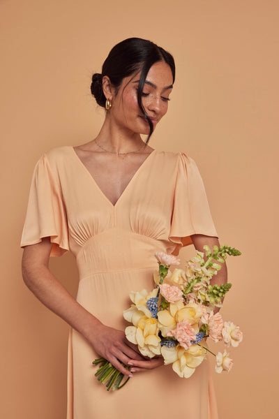 Cleo Satin Dress - Peach - Maids to Measure