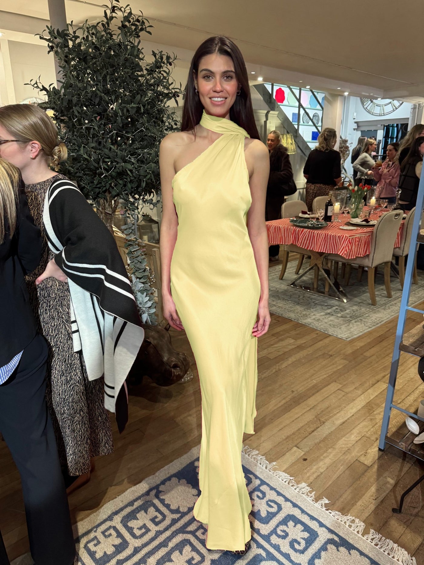 Cressida Satin Asymmetric Dress - Yellow - Maids to Measure