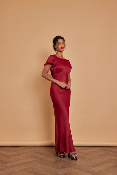 Eadie Satin Cowl Back Dress - Burgundy - Maids to Measure