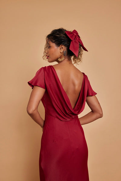 Eadie Satin Cowl Back Dress - Burgundy - Maids to Measure