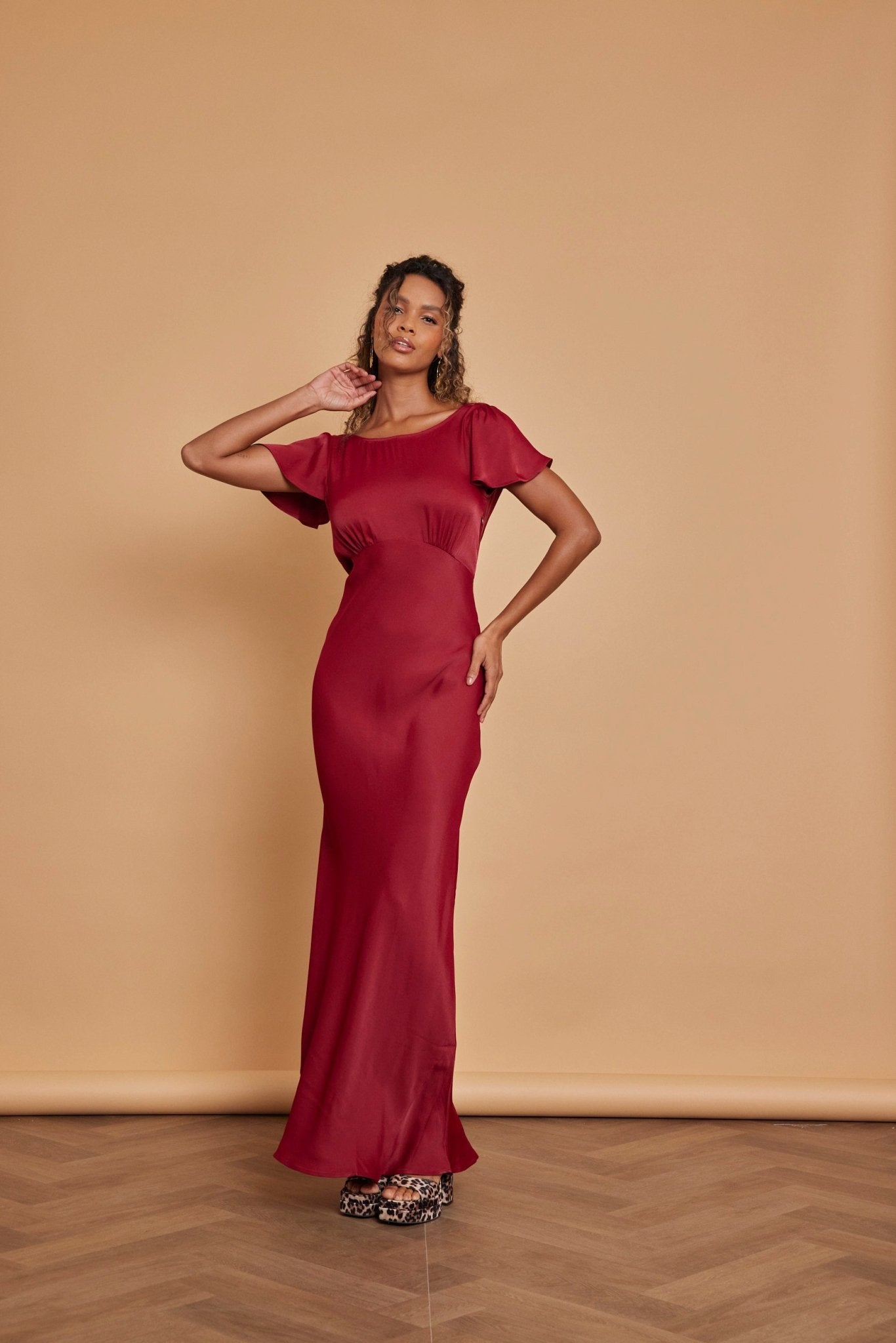 Eadie Satin Cowl Back Dress - Burgundy - Maids to Measure