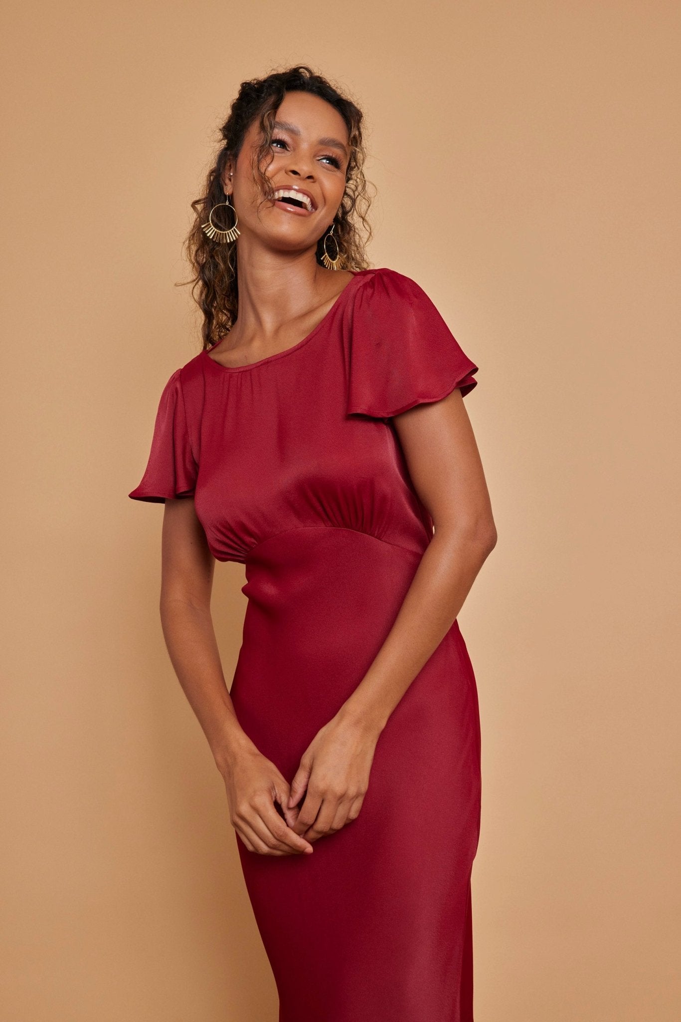 Eadie Satin Cowl Back Dress - Burgundy - Maids to Measure