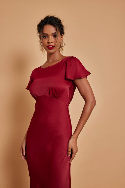 Eadie Satin Cowl Back Dress - Burgundy - Maids to Measure