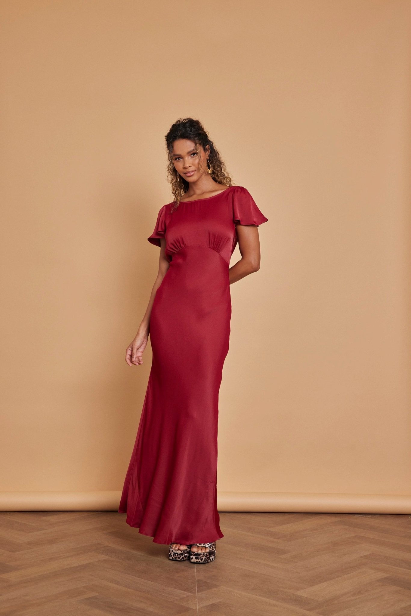 Eadie Satin Cowl Back Dress - Burgundy - Maids to Measure