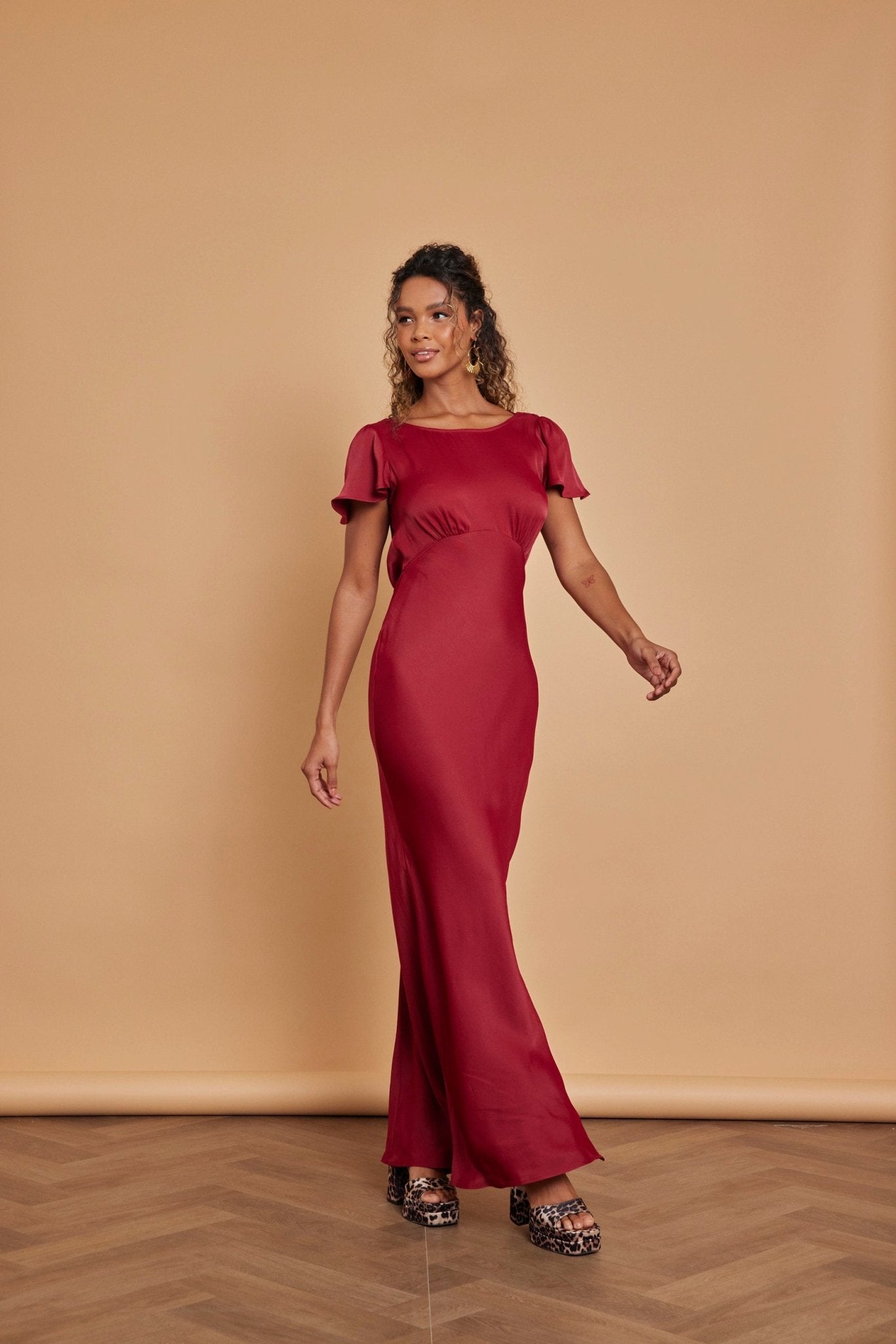 Eadie Satin Cowl Back Dress - Burgundy - Maids to Measure