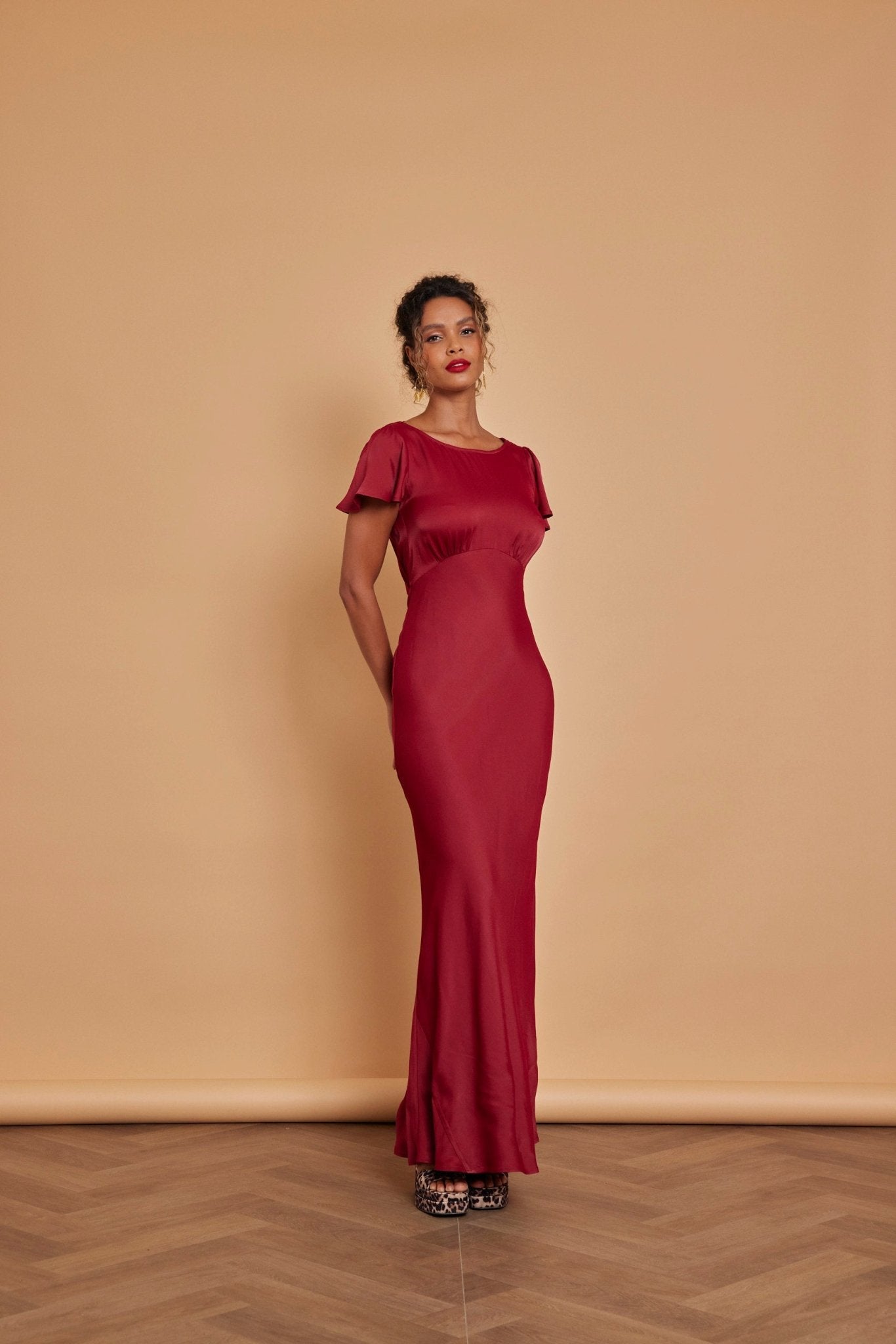 Eadie Satin Cowl Back Dress - Burgundy - Maids to Measure