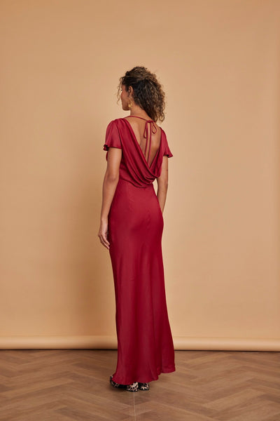 Eadie Satin Cowl Back Dress - Burgundy - Maids to Measure