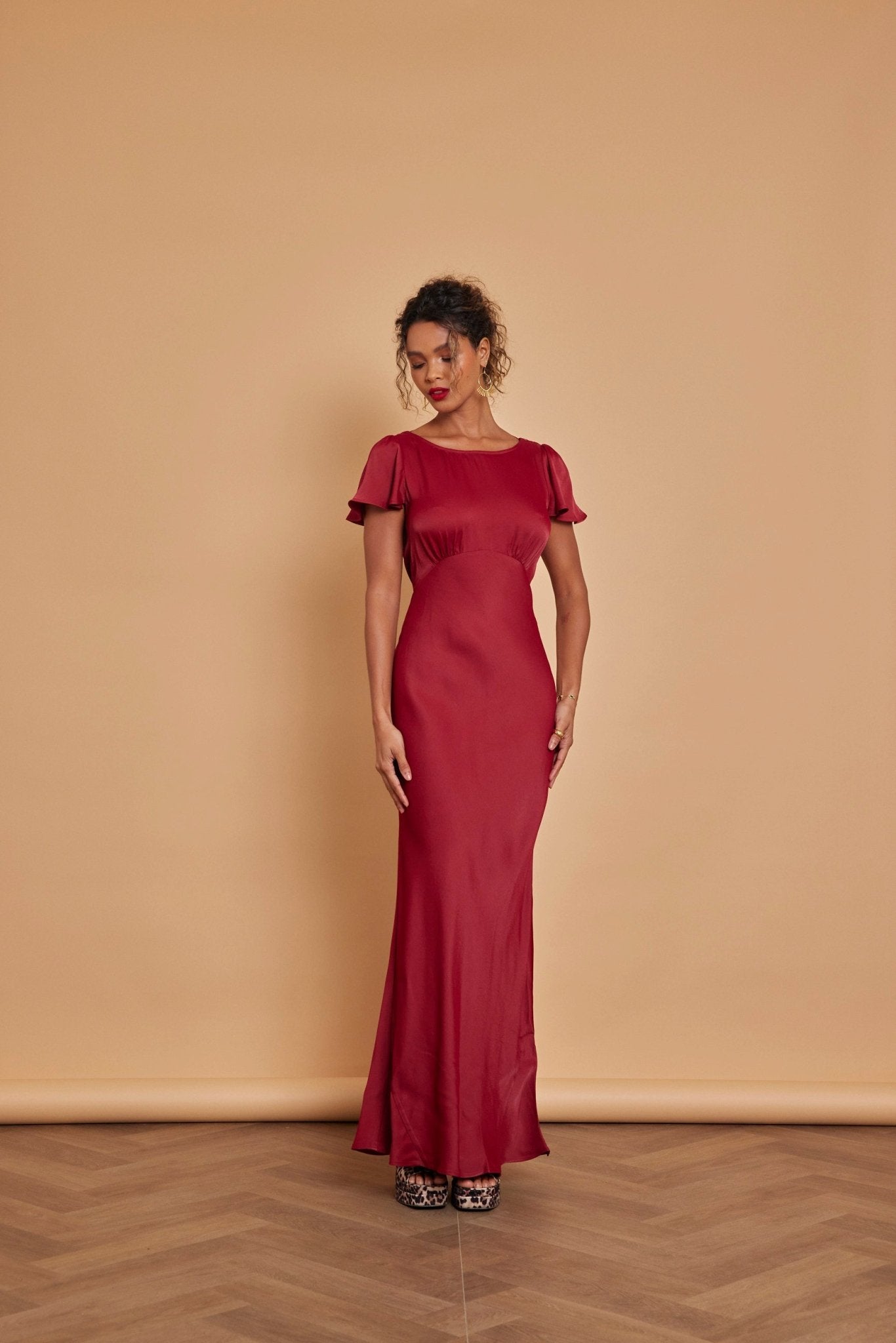 Eadie Satin Cowl Back Dress - Burgundy - Maids to Measure