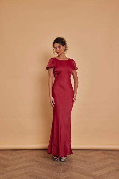 Eadie Satin Cowl Back Dress - Burgundy - Maids to Measure