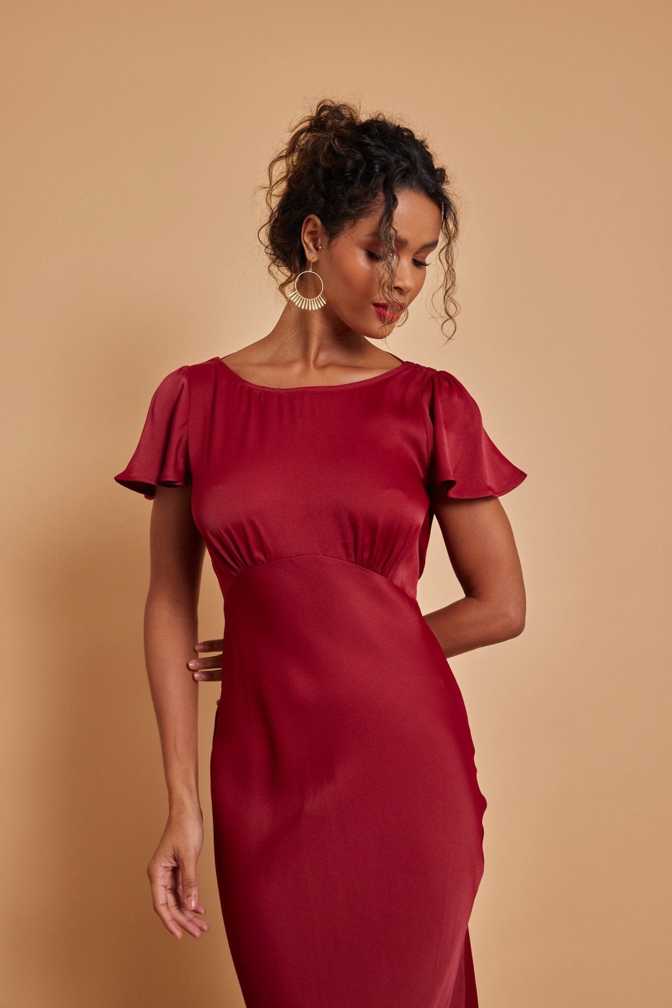 Eadie Satin Cowl Back Dress - Burgundy - Maids to Measure