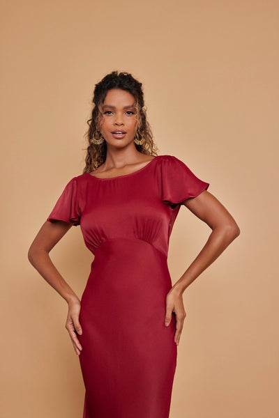 Eadie Satin Cowl Back Dress - Burgundy - Maids to Measure