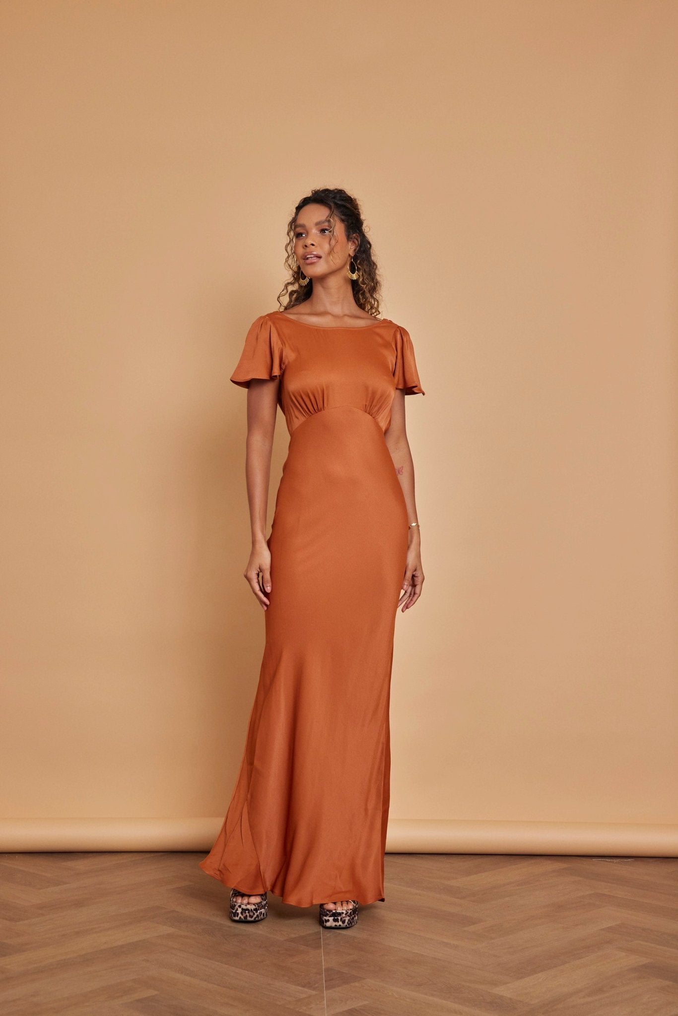 Eadie Satin Cowl Back Dress - Burnt Orange - Maids to Measure