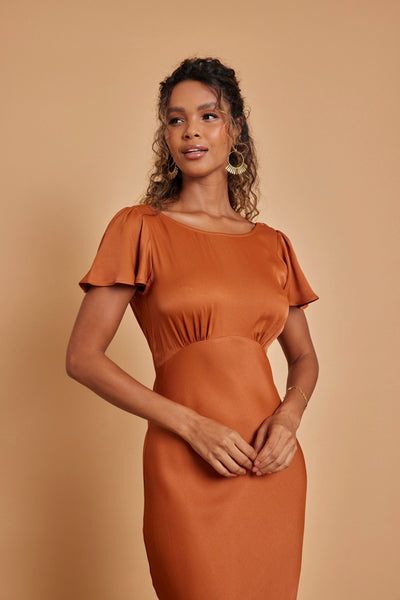 Eadie Satin Cowl Back Dress - Burnt Orange - Maids to Measure