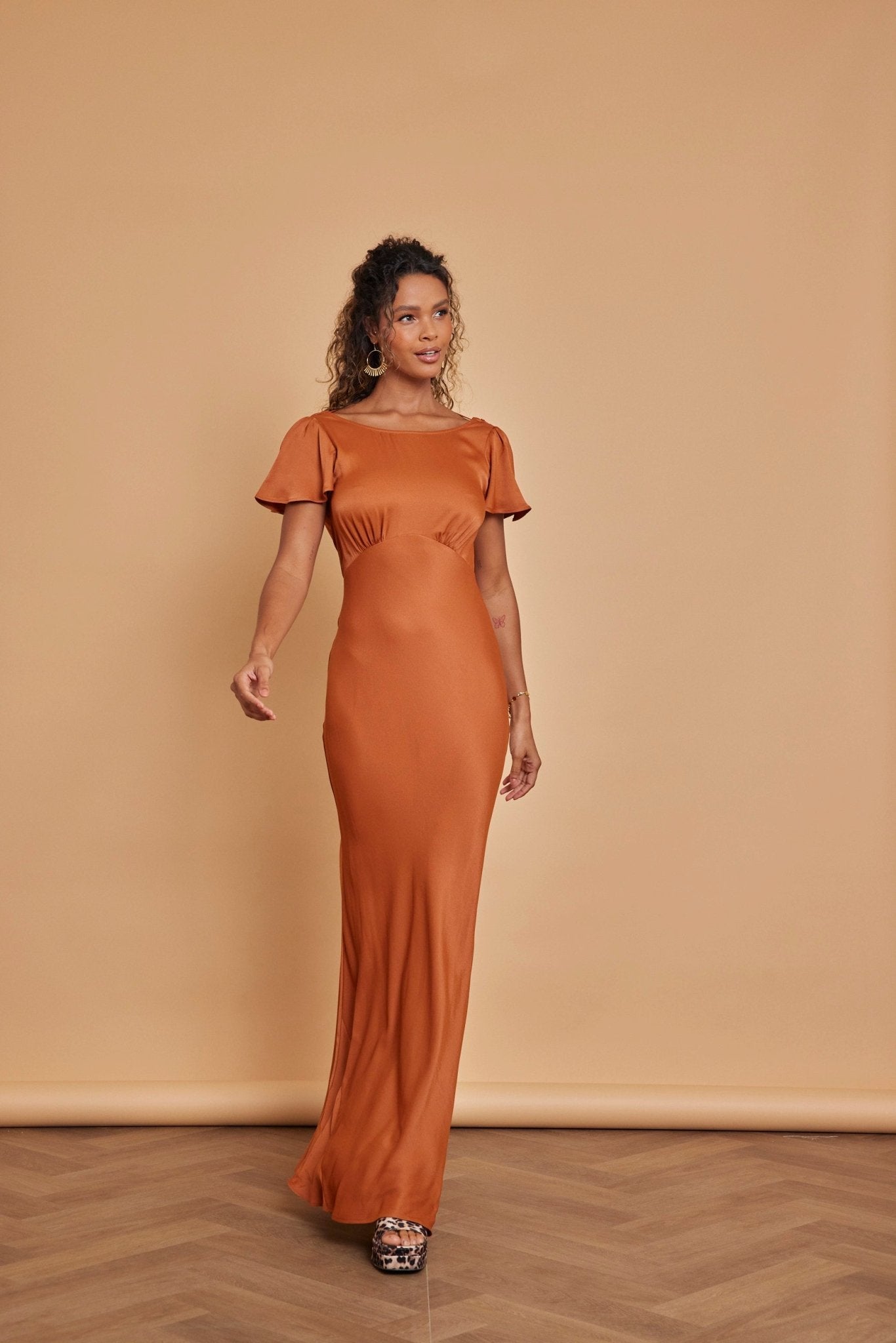 Eadie Satin Cowl Back Dress - Burnt Orange - Maids to Measure