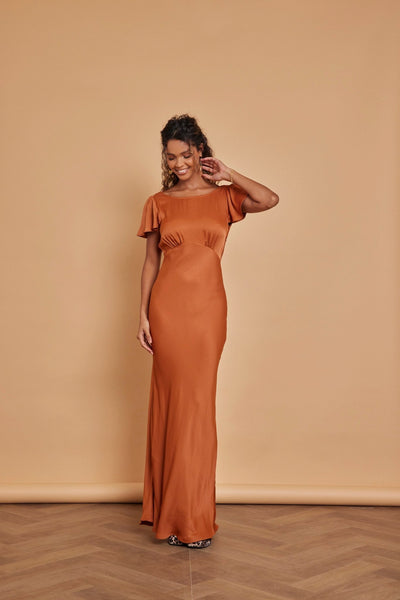 Eadie Satin Cowl Back Dress - Burnt Orange - Maids to Measure