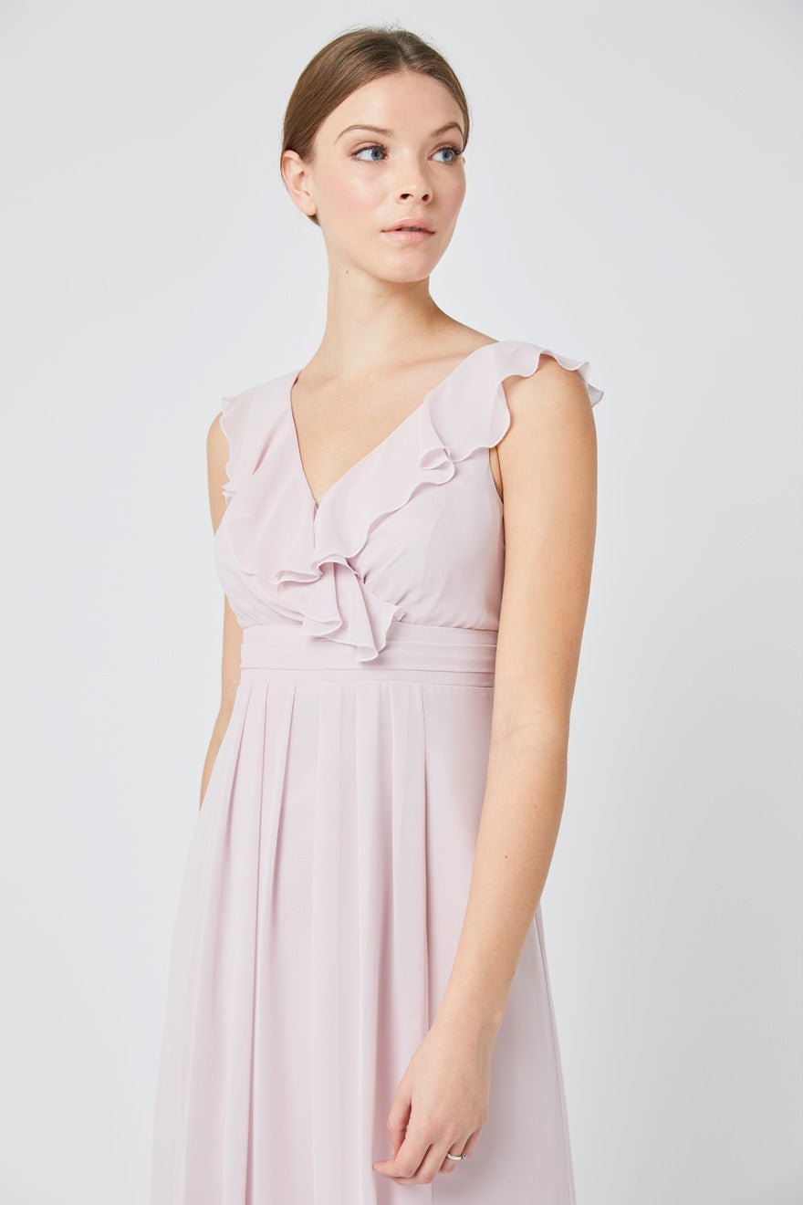 Grace V Neck Frill Chiffon Dress - Blossom Pink - Maids to Measure