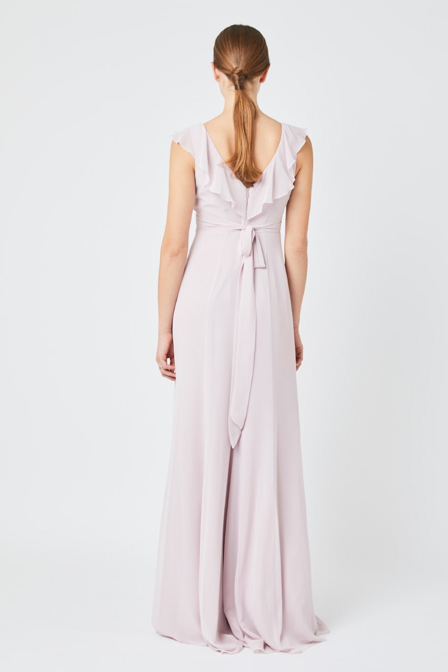 Grace V Neck Frill Chiffon Dress - Blossom Pink - Maids to Measure