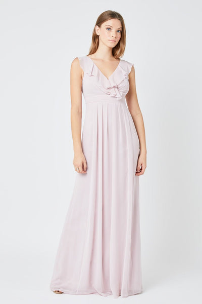 Grace V Neck Frill Chiffon Dress - Blossom Pink - Maids to Measure