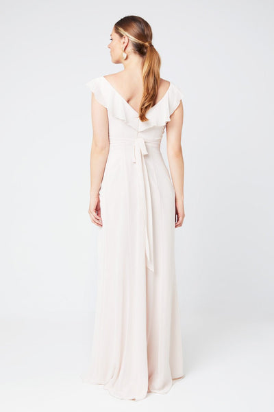 Grace V Neck Frill Chiffon Dress - Cream Soda - Maids to Measure