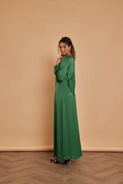 Kitty Satin V Neck Dress - Emerald Green - Maids to Measure