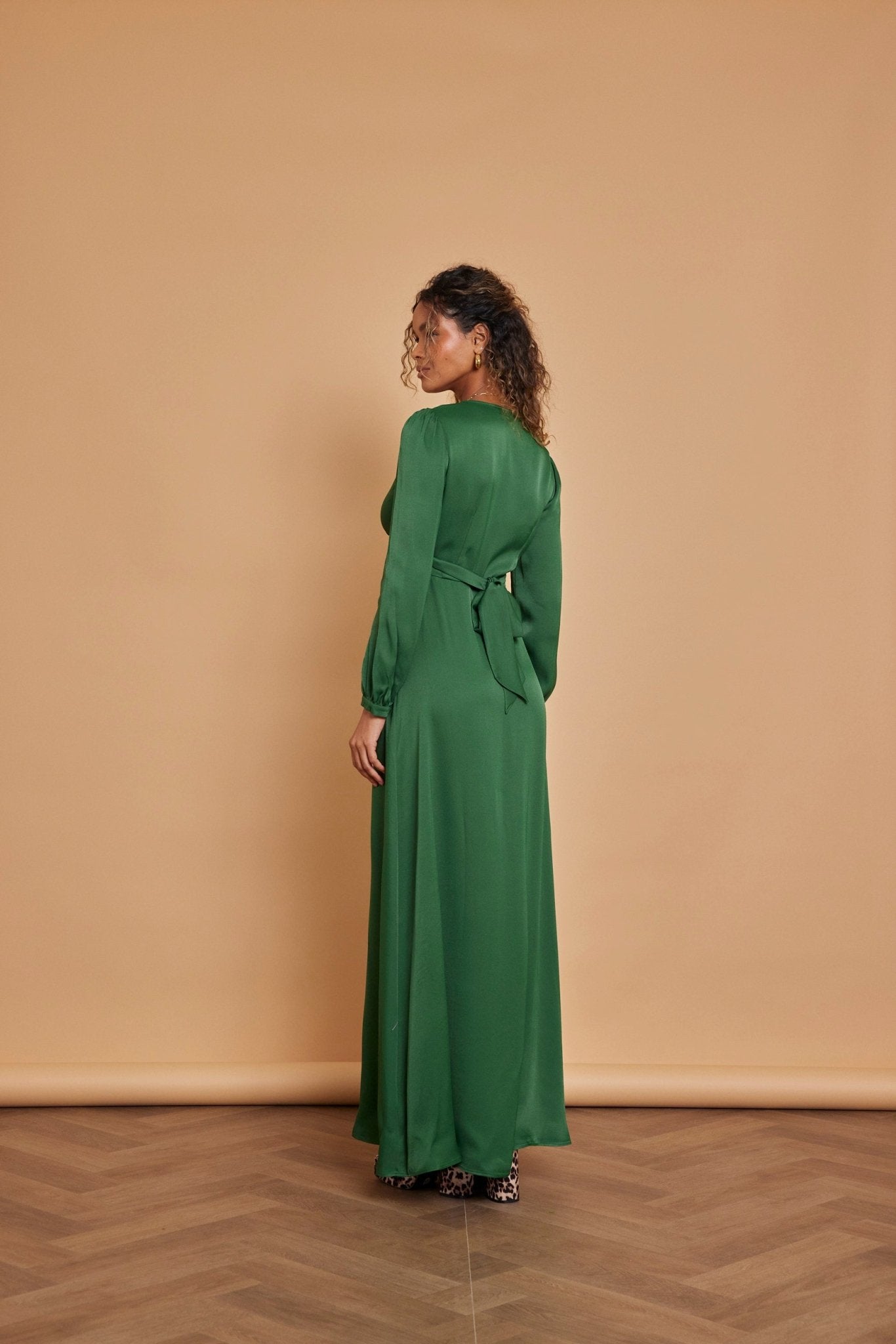 Kitty Satin V Neck Dress - Emerald Green - Maids to Measure